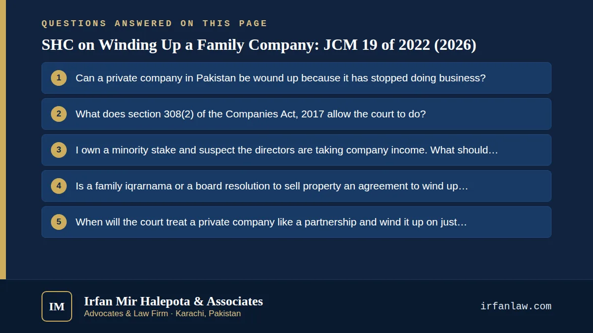SHC on Winding Up a Family Company: JCM 19 of 2022 (2026): 6 questions answered, including “Can a private company in Pakistan be wound up because it has stopped doing business?”