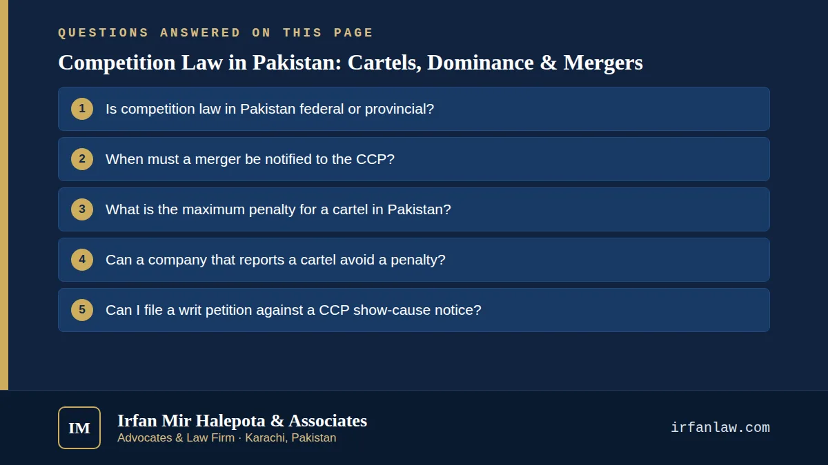Competition Law in Pakistan: Cartels, Dominance & Mergers: 6 questions answered, including “Is competition law in Pakistan federal or provincial?”
