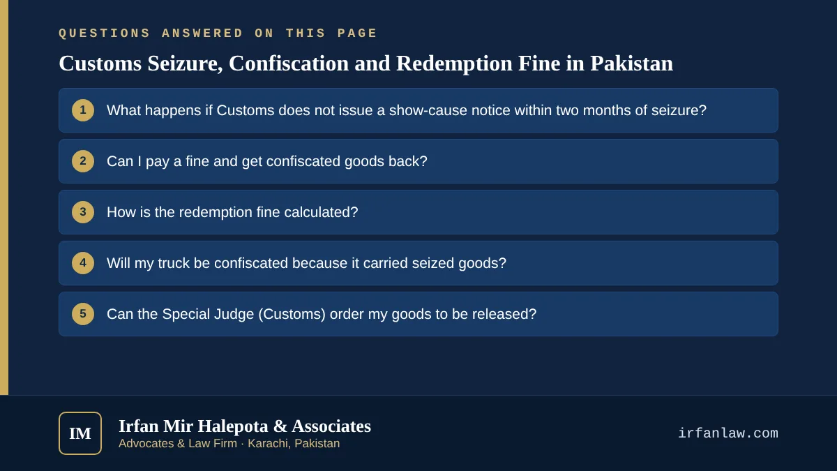 Customs Seizure, Confiscation and Redemption Fine in Pakistan: 6 questions answered, including “What happens if Customs does not issue a show-cause notice within two months of seizure?”