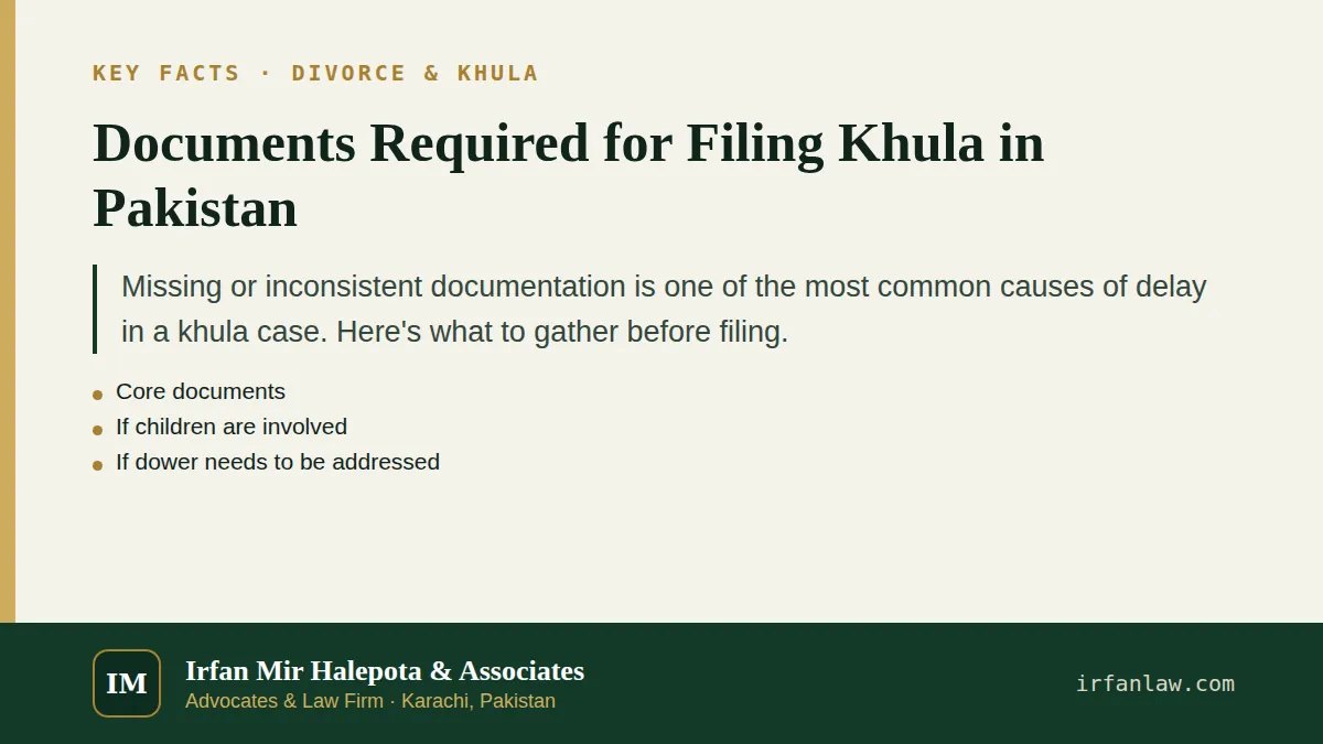 Key facts on Documents Required for Filing Khula in Pakistan: Missing or inconsistent documentation is one of the most common causes of delay in a khula case.