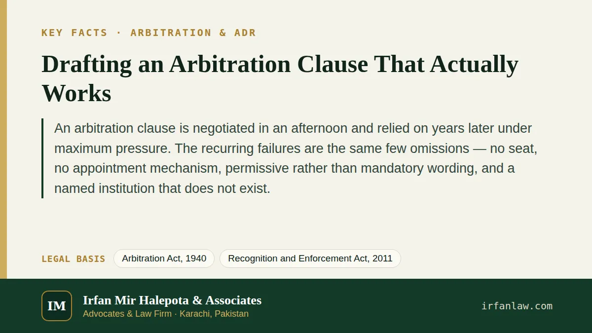 Key facts on Drafting an Arbitration Clause That Actually Works: An arbitration clause is negotiated in an afternoon and relied on years later under maximum pressure.