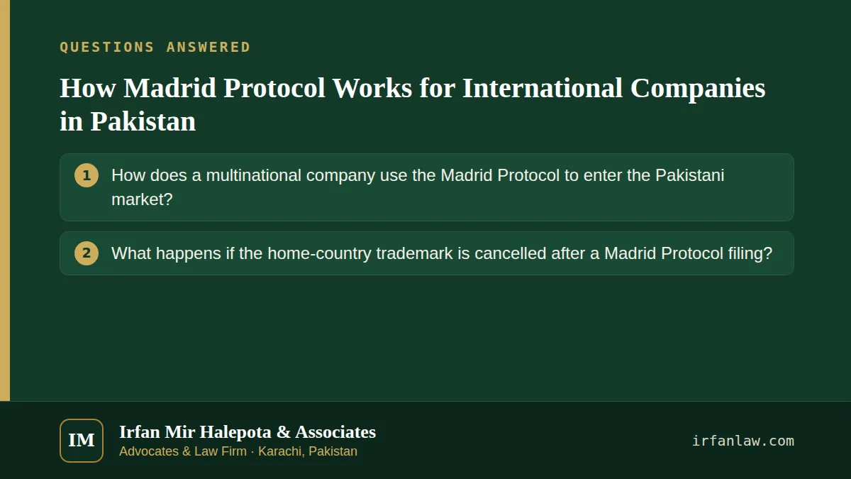 How Madrid Protocol Works for International Companies in Pakistan: questions answered on this page — How does a multinational company use the Madrid Protocol to enter the Pakistani market?; What happens if the…