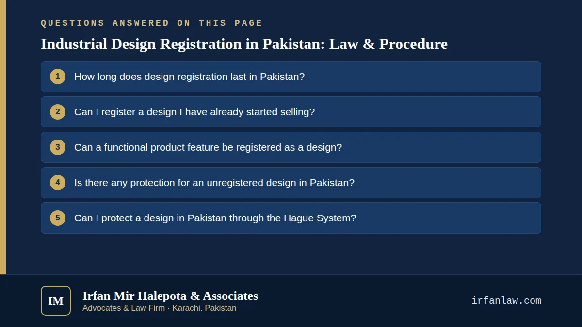 Industrial Design Registration in Pakistan: Law & Procedure: 6 questions answered, including “How long does design registration last in Pakistan?”