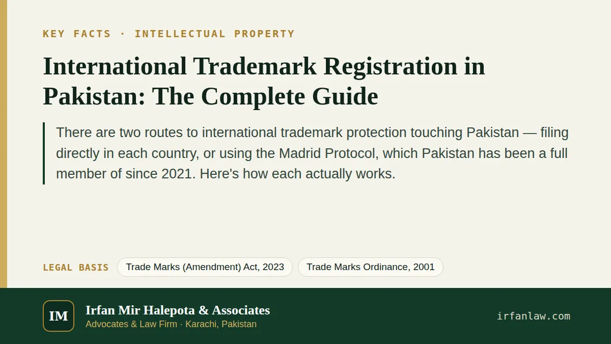 Key facts on International Trademark Registration in Pakistan: The Complete Guide: There are two routes to international trademark protection touching Pakistan — filing directly in each country, or…