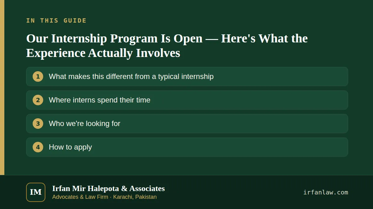 Our Internship Program Is Open — Here's What the Experience Actually Involves: what this page covers — What makes this different from a typical internship; Where interns spend their time; Who we're looking for