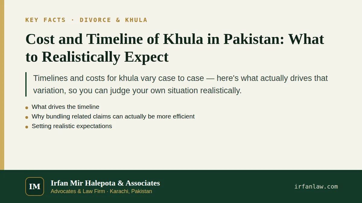 Key facts on Cost and Timeline of Khula in Pakistan: What to Realistically Expect: Timelines and costs for khula vary case to case — here's what actually drives that variation, so you can judge your…