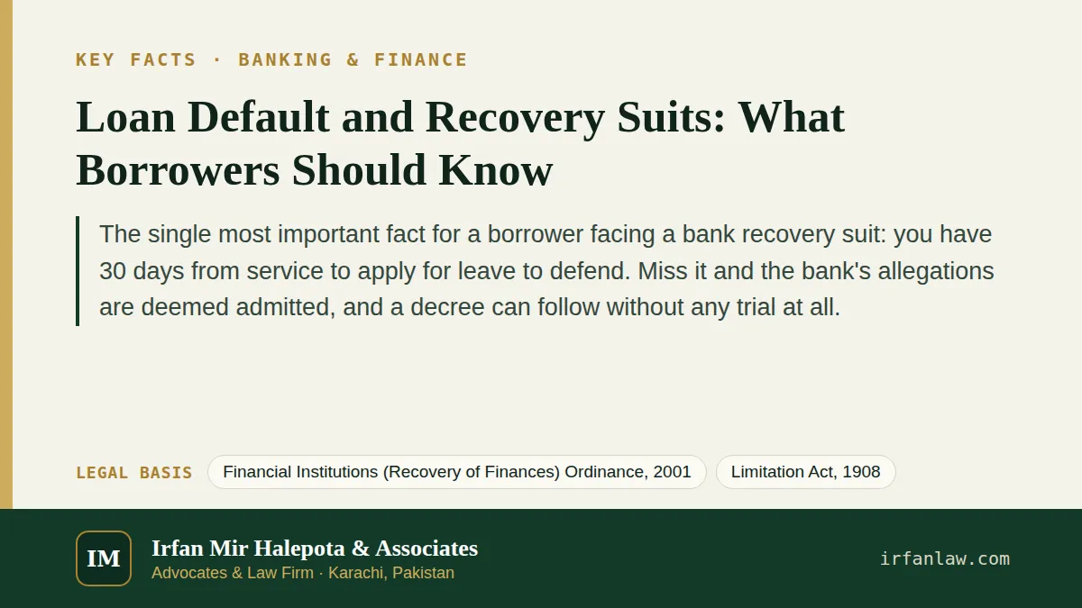 Key facts on Loan Default and Recovery Suits: What Borrowers Should Know: The single most important fact for a borrower facing a bank recovery suit: you have 30 days from service to apply for leave…