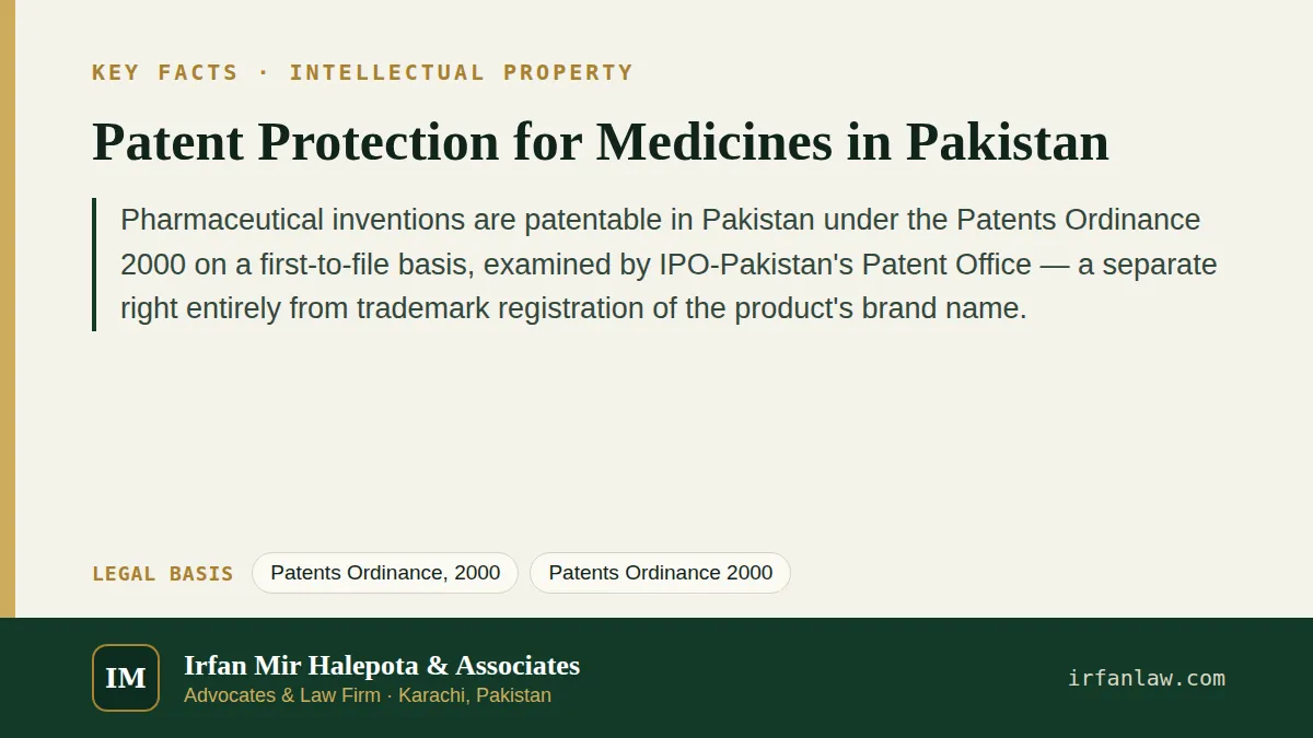 Patent Protection for Medicines in Pakistan: key facts in brief, citing Patents Ordinance, 2000