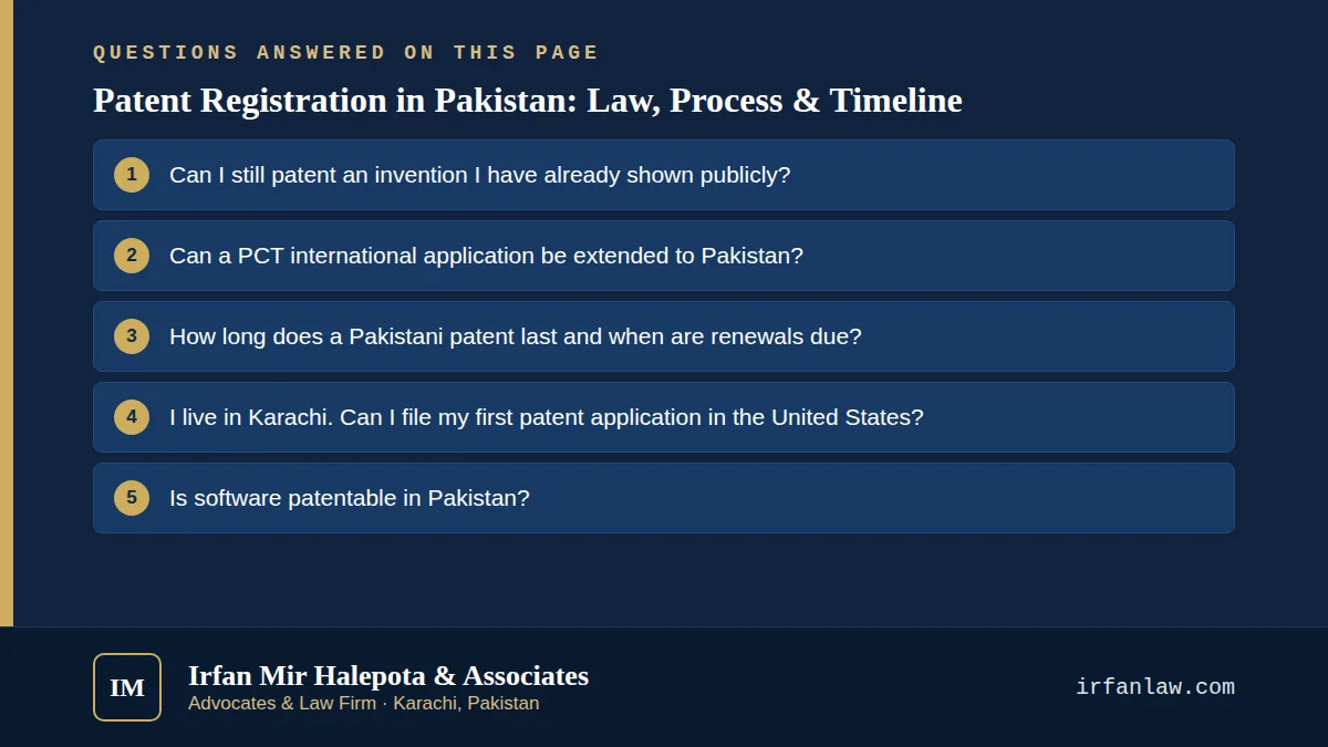 Patent Registration in Pakistan: Law, Process & Timeline: 7 questions answered, including “Can I still patent an invention I have already shown publicly?”