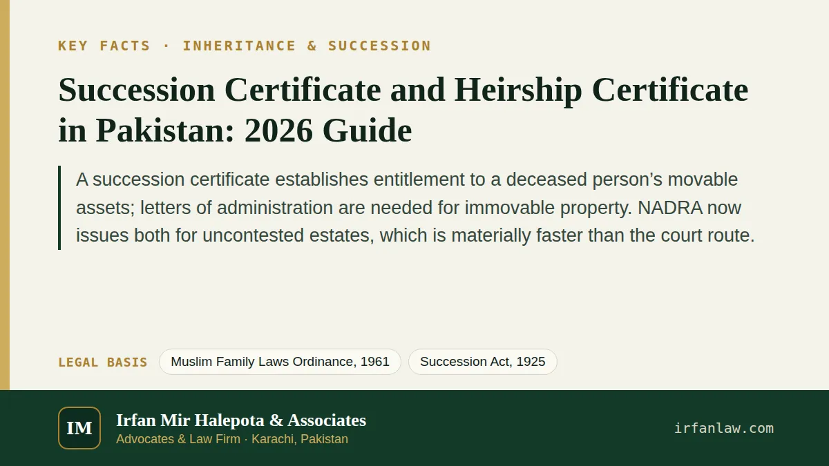 Succession Certificate and Heirship Certificate in Pakistan: key facts in brief, citing Muslim Family Laws Ordinance, 1961