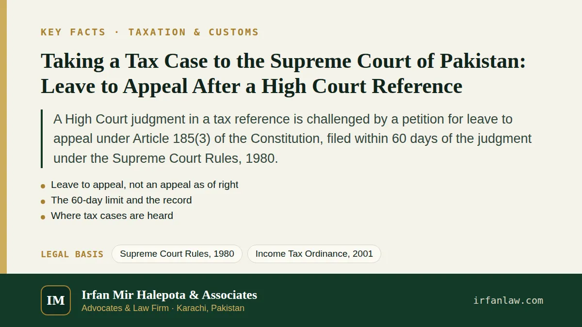 Taking a Tax Case to the Supreme Court of Pakistan: key facts in brief, citing Supreme Court Rules, 1980