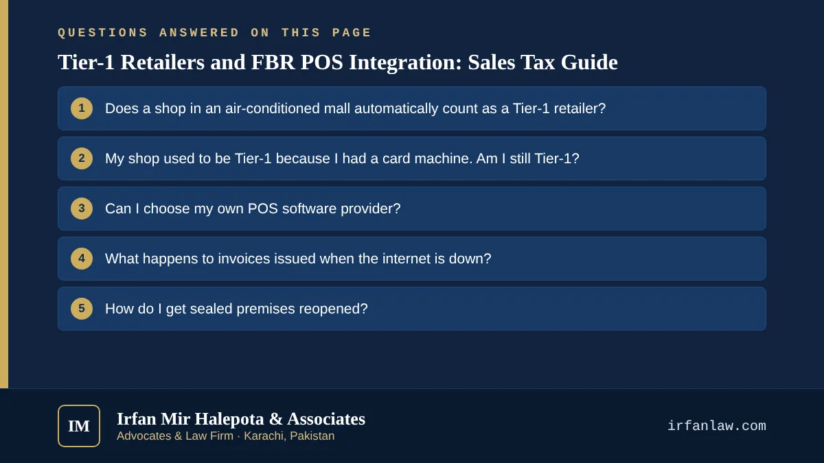 Tier-1 Retailers and FBR POS Integration: Sales Tax Guide: 7 questions answered, including “Does a shop in an air-conditioned mall automatically count as a Tier-1 retailer?”
