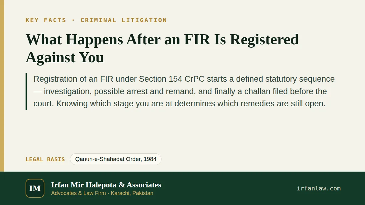 Key facts on What Happens After an FIR Is Registered Against You: Registration of an FIR under Section 154 CrPC starts a defined statutory sequence — investigation, possible arrest and remand, and…