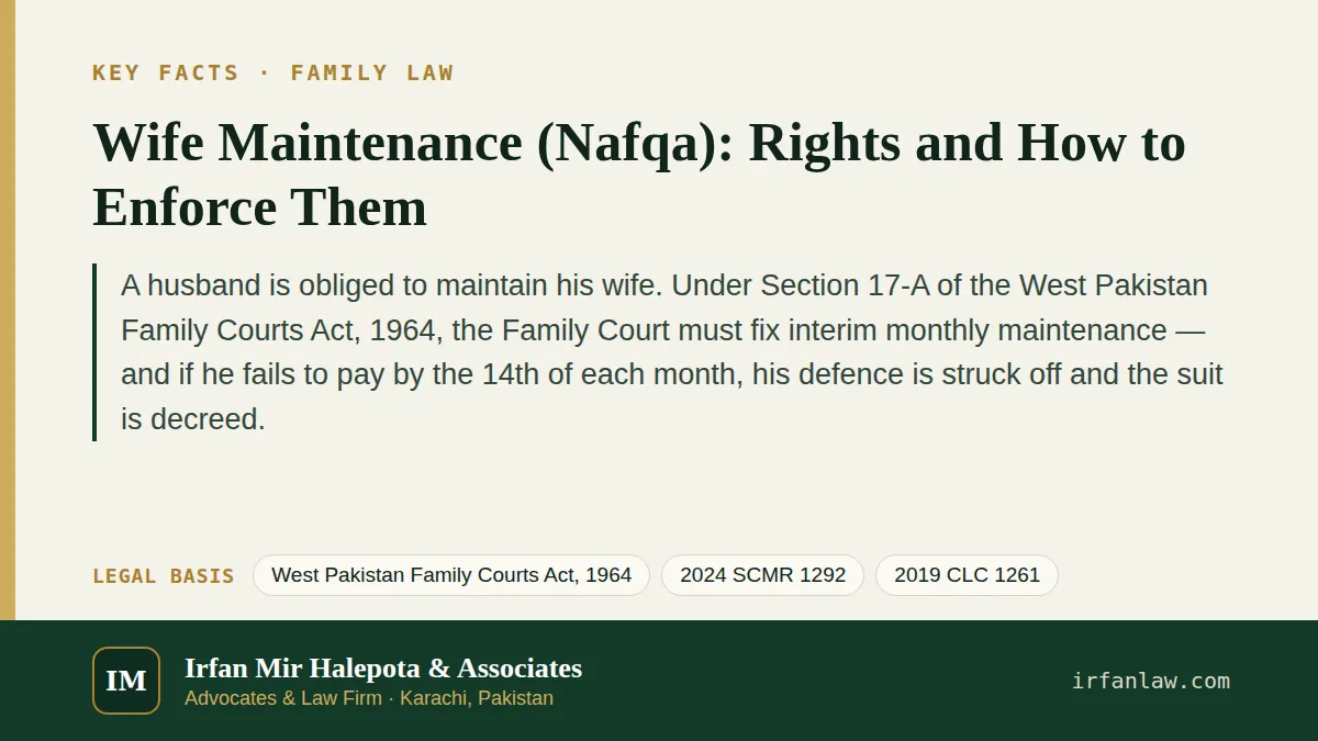 Key facts on Wife Maintenance (Nafqa): Rights and How to Enforce Them: A husband is obliged to maintain his wife.