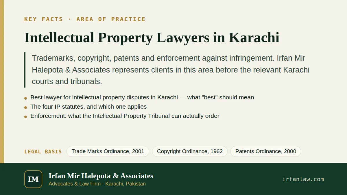 Key facts on Intellectual Property Lawyers in Karachi: Trademarks, copyright, patents and enforcement against infringement.