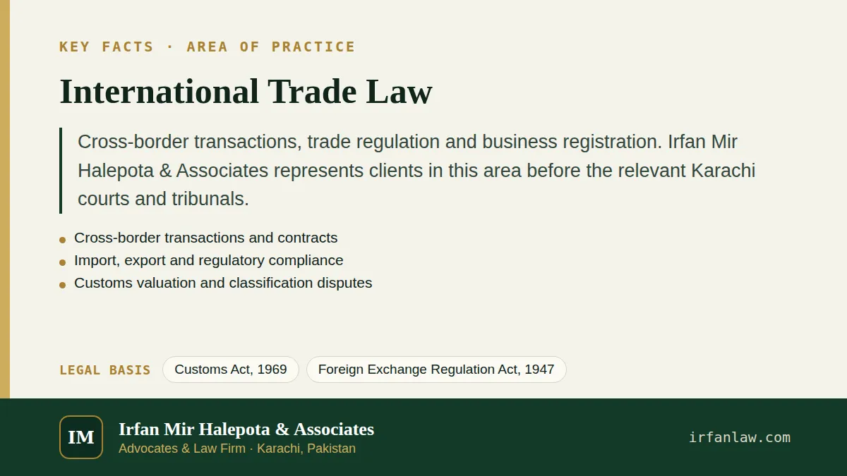 Key facts on International Trade Law: Cross-border transactions, trade regulation and business registration.