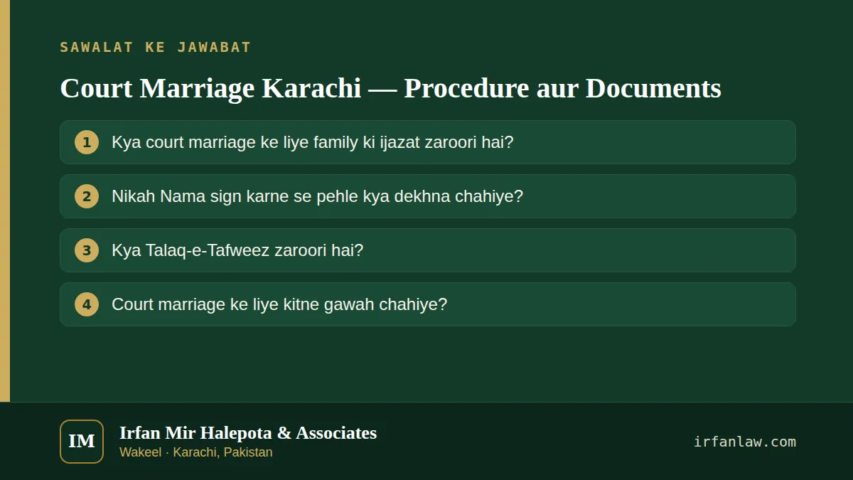 Court Marriage Karachi — Procedure aur Documents: 4 aam sawalat ke jawabat, maslan “Kya Talaq-e-Tafweez zaroori hai?”