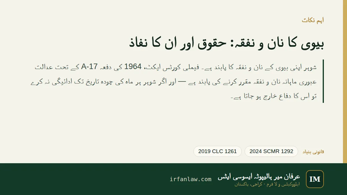 بیوی کا نان و نفقہ: اہم نکات کا خلاصہ، بحوالہ 2024 SCMR 1292