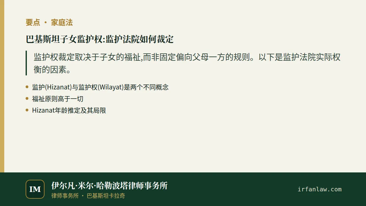巴基斯坦子女监护权:监护法院如何裁定要点：监护权裁定取决于子女的福祉,而非固定偏向父母一方的规则。以下是监护法院实际权衡的因素。